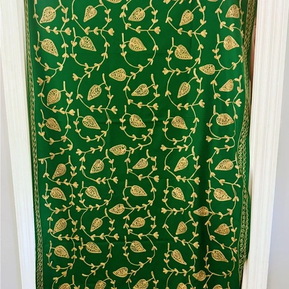 Kashmiri Luxurious Green and Gold Embroidered scarf/Throw Blanket